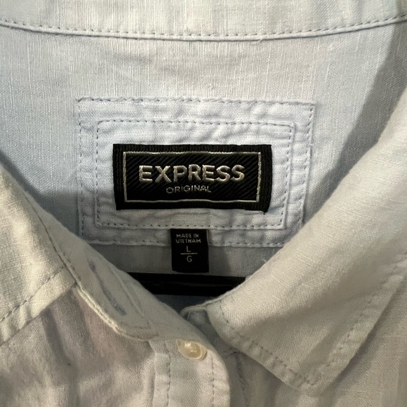 Express Linen Light Blue Button-Up Shirt - Picture 2 of 5